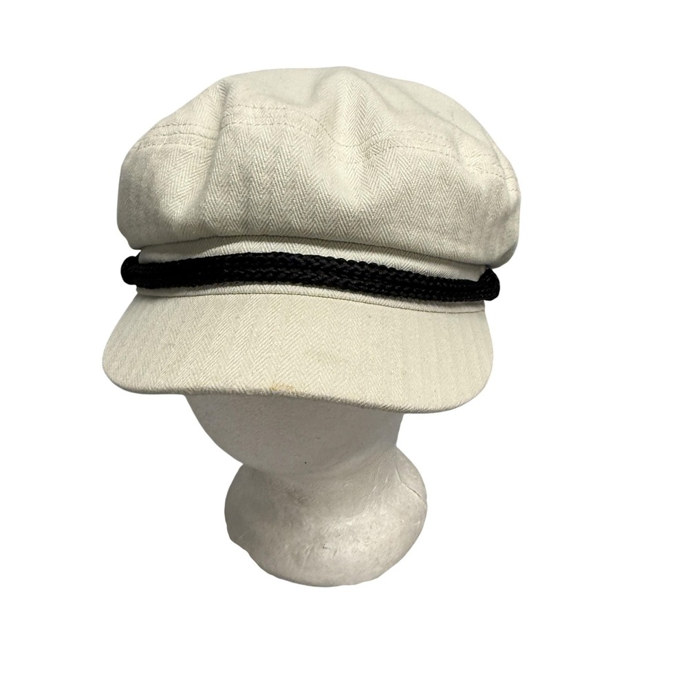Brixton Hat Cap Fitted Mens 7 1/4 White Herringbone Mariner Cotton Lined Twill